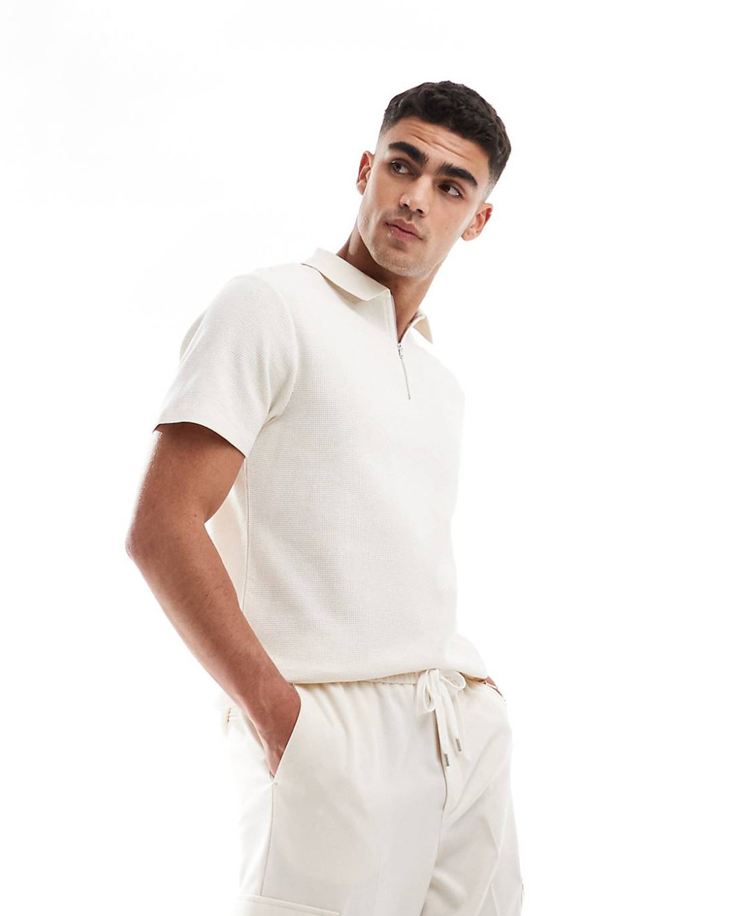 [RT] Quarter zipper Waffle Polo