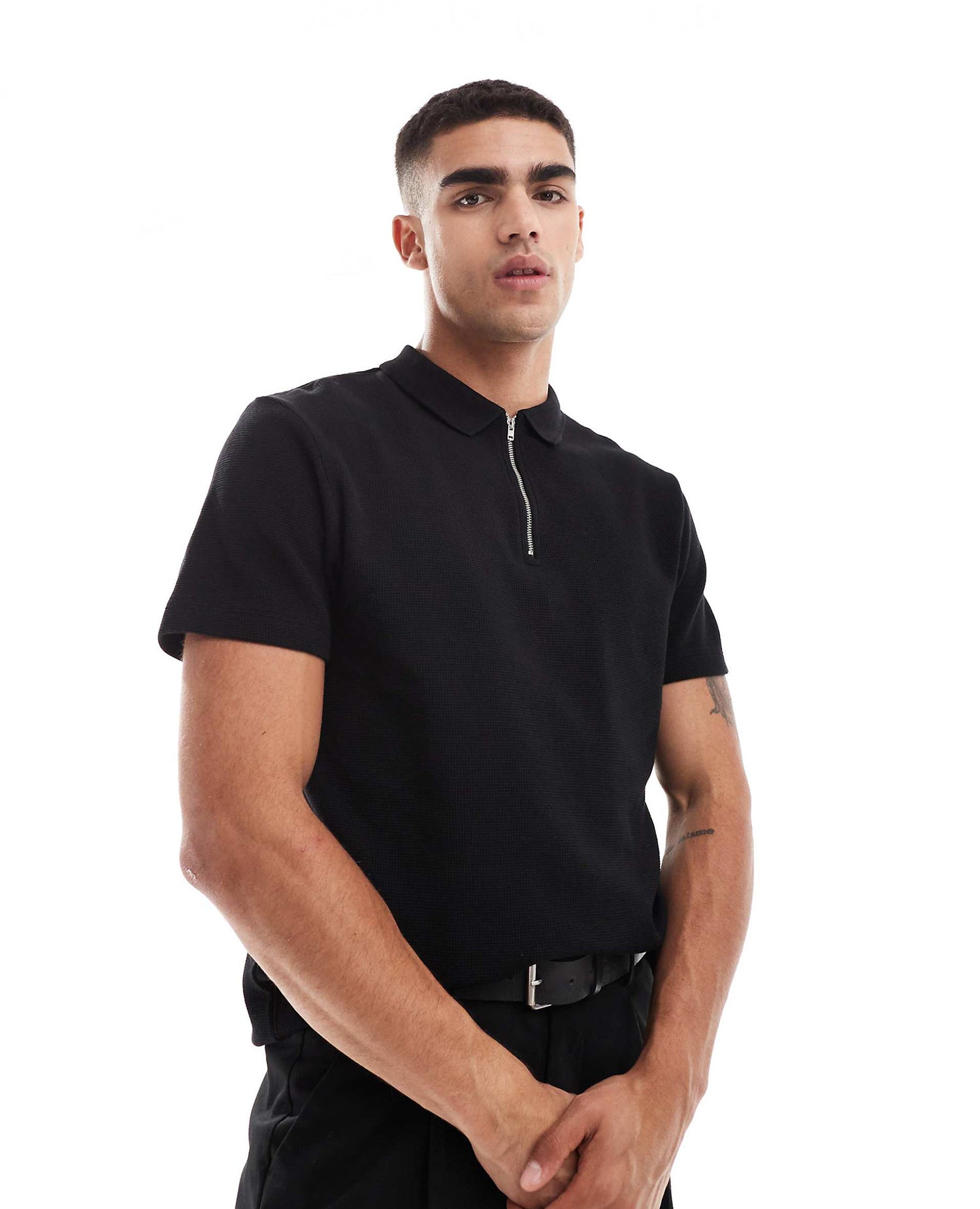 [RT] Quarter zipper Waffle Polo