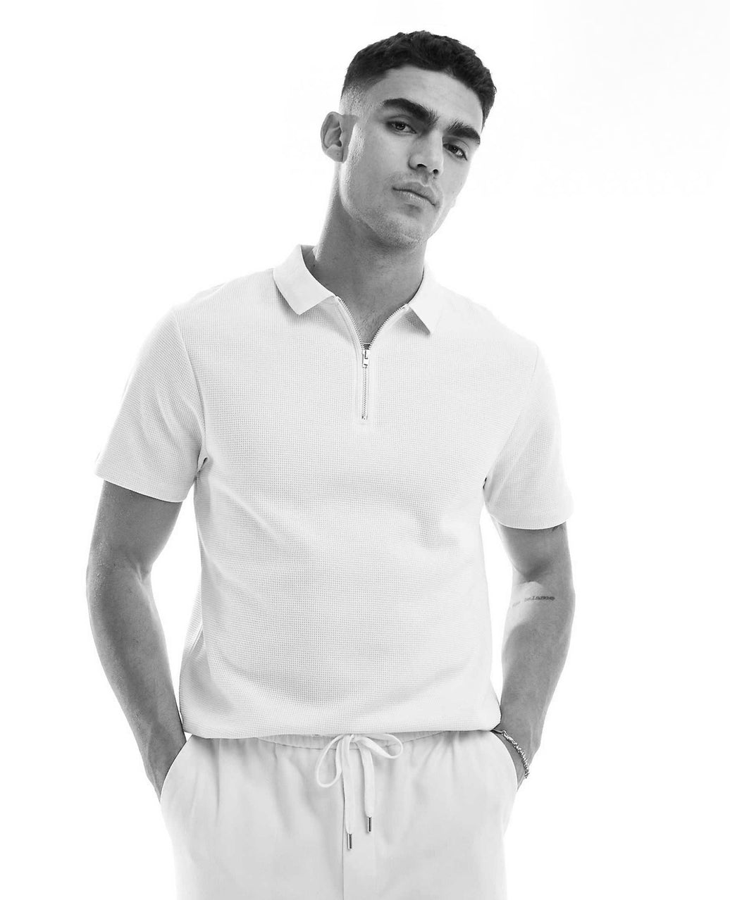 [RT] Quarter zipper Waffle Polo